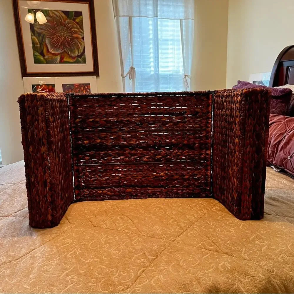 NEW Pottery Barn Rattan Wicker Metal Folding Side Table Tea Brunch Bed Table T…
